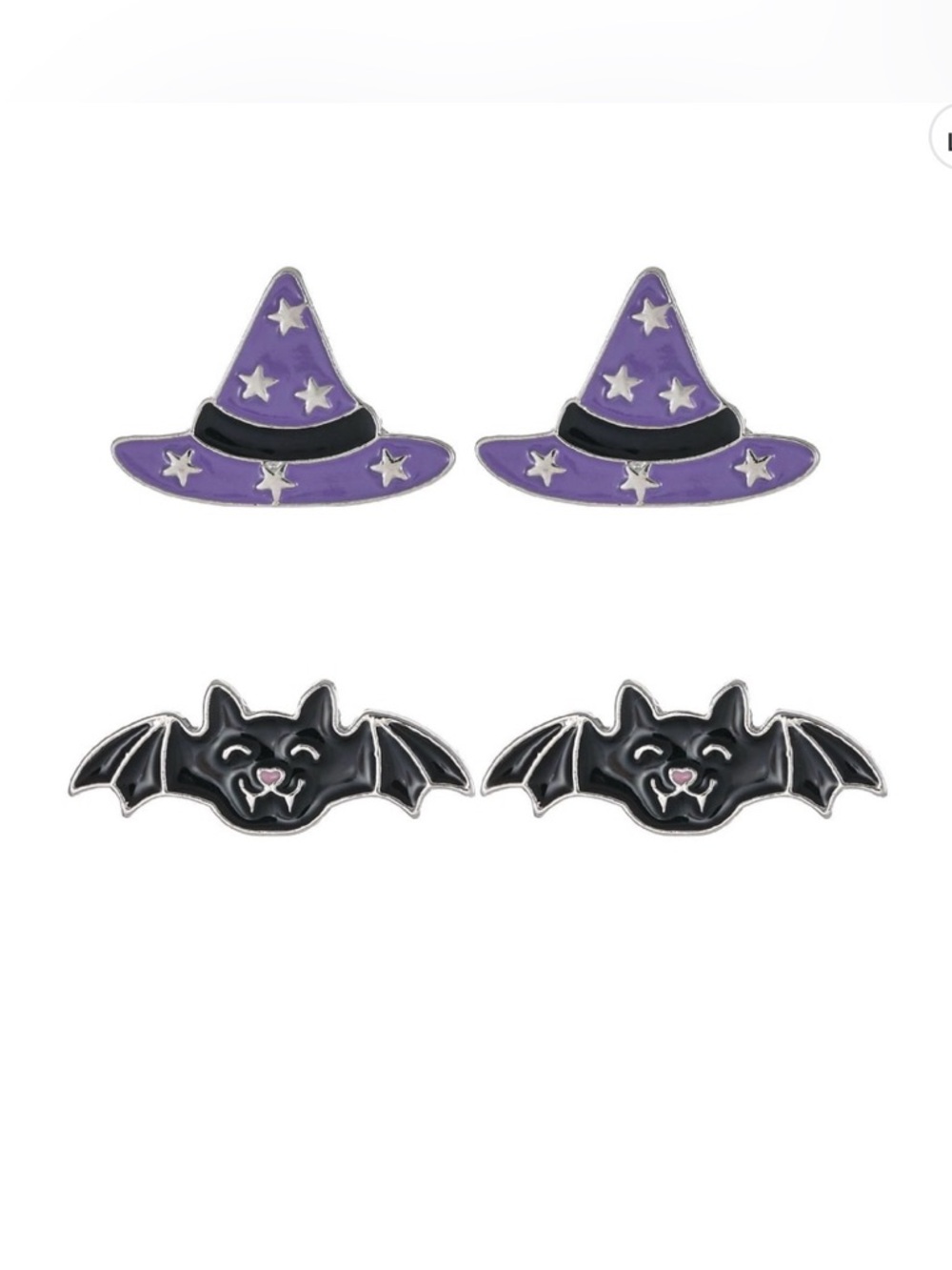 🦇 NWT 2-Pair Halloween Earrings Set | Glow-in-the-Dark Witch Hats & Bats - Picture 2 of 8